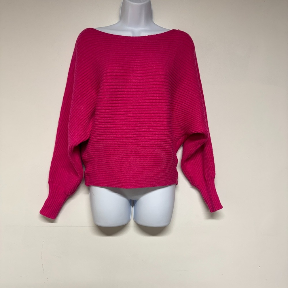 Anthropologie Sweater Womens Small Pink Batwing Boat Neck Ribbed Long Sleeve
